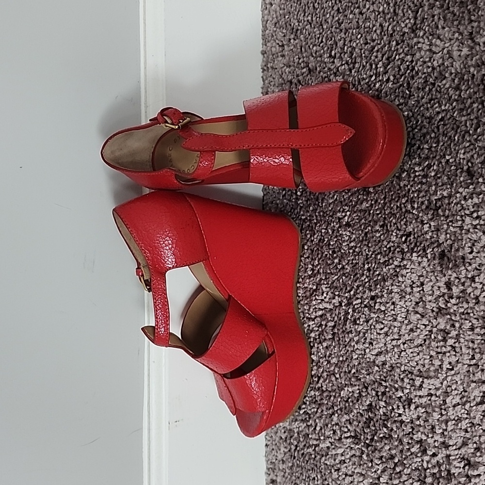 Marc by Marc Jacob's red cracked leather platform wedge shoes-37.5